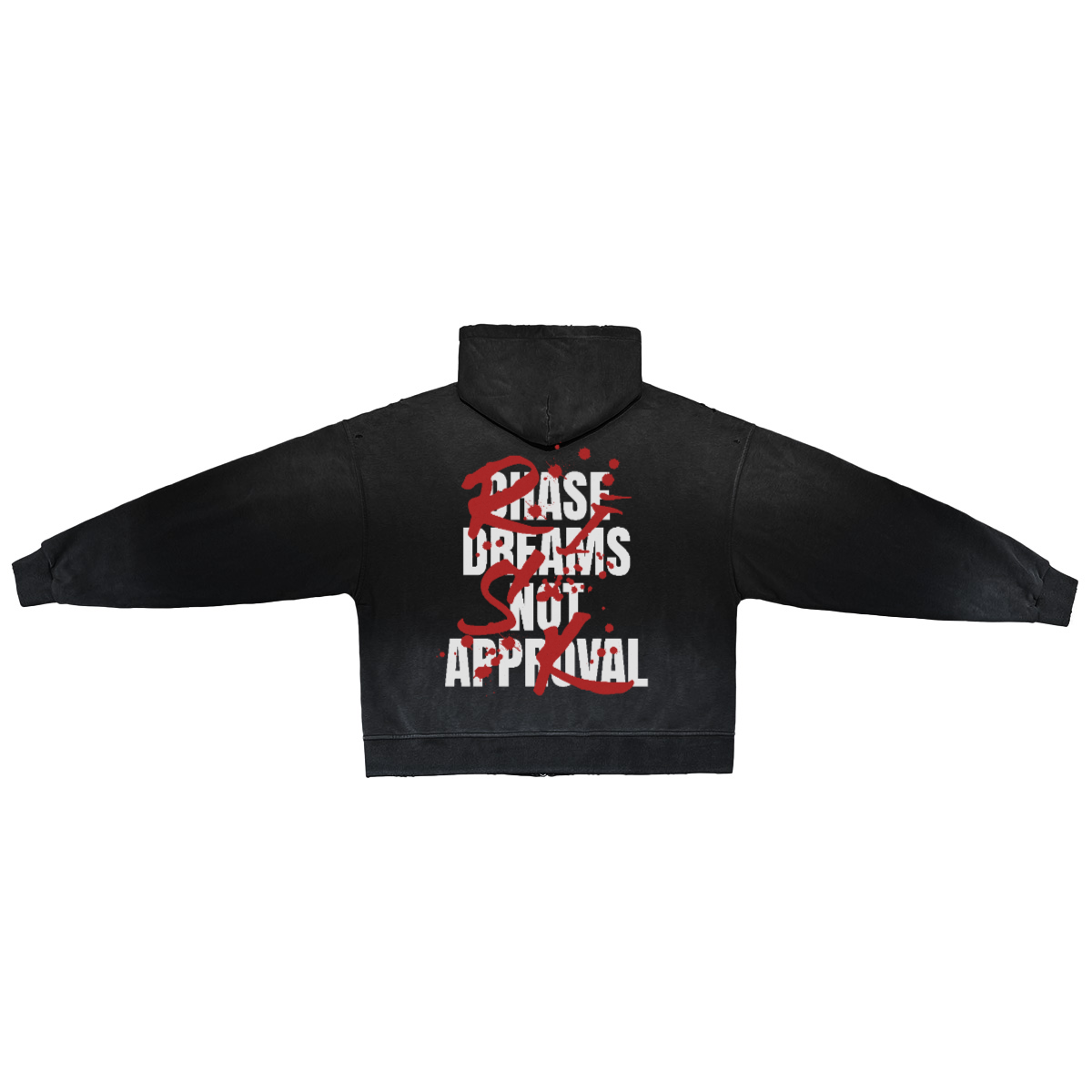 "CHASE DREAMS, RISK" Washed Zip-up Hoodie