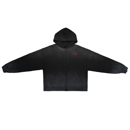 "CHASE DREAMS, RISK" Washed Zip-up Hoodie