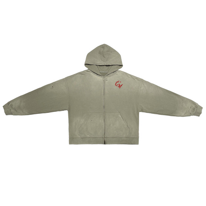 "CHASE DREAMS, RISK" Washed Zip-up Hoodie