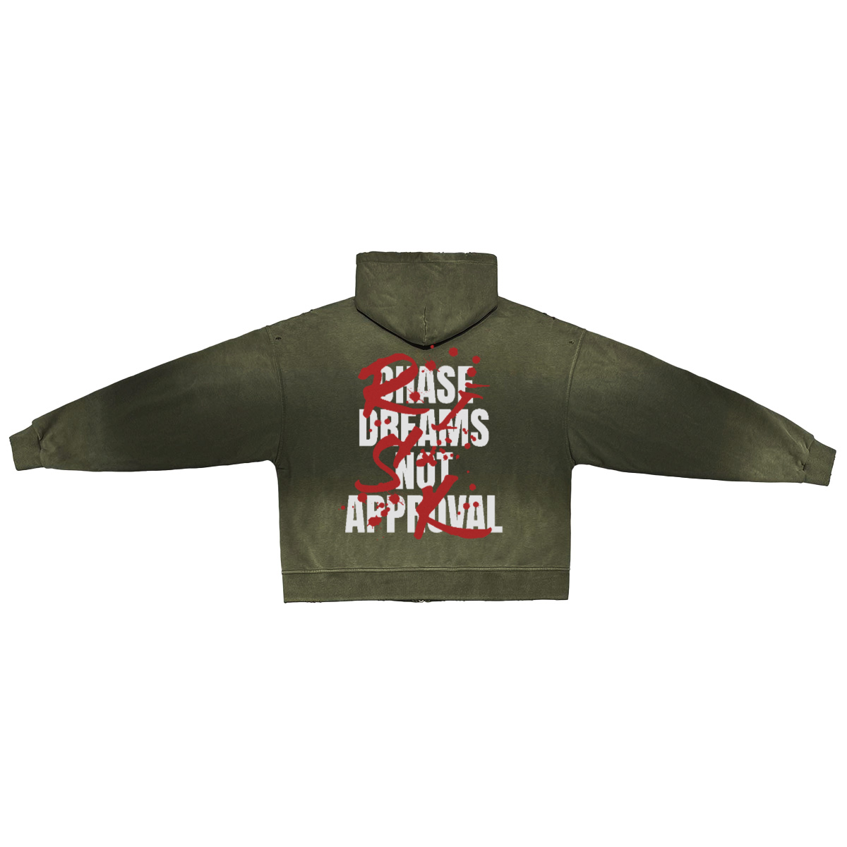 "CHASE DREAMS, RISK" Washed Zip-up Hoodie