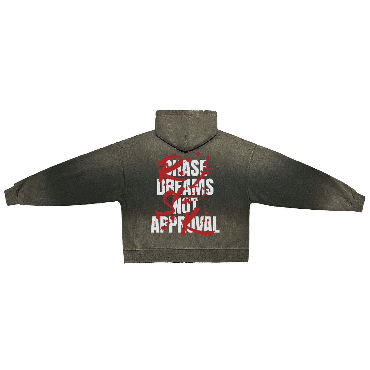 "CHASE DREAMS, RISK" Washed Zip-up Hoodie