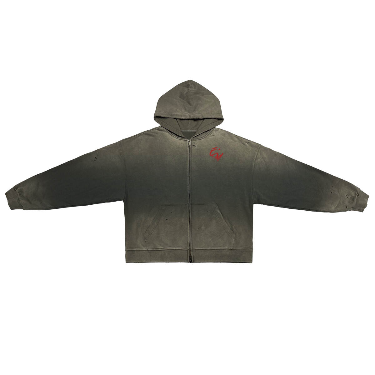 "CHASE DREAMS, RISK" Washed Zip-up Hoodie