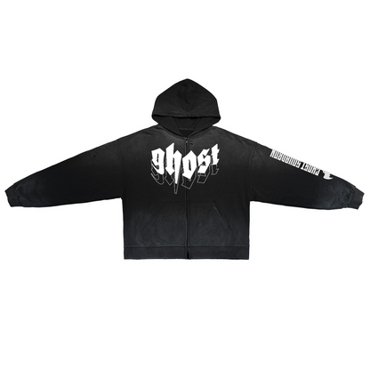"GHOST SQUADRON" Washed Zip-Up Hoodie