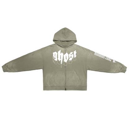 "GHOST SQUADRON" Washed Zip-Up Hoodie