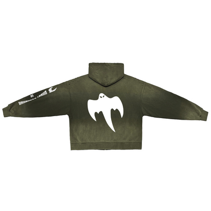 "GHOST SQUADRON" Washed Zip-Up Hoodie