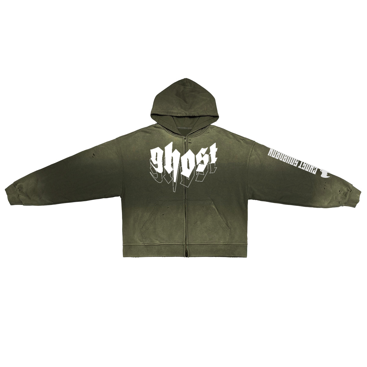 "GHOST SQUADRON" Washed Zip-Up Hoodie