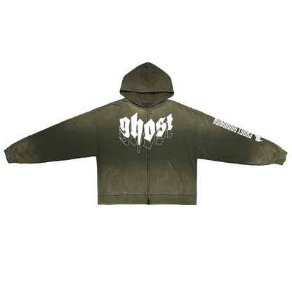 "GHOST SQUADRON" Washed Zip-Up Hoodie