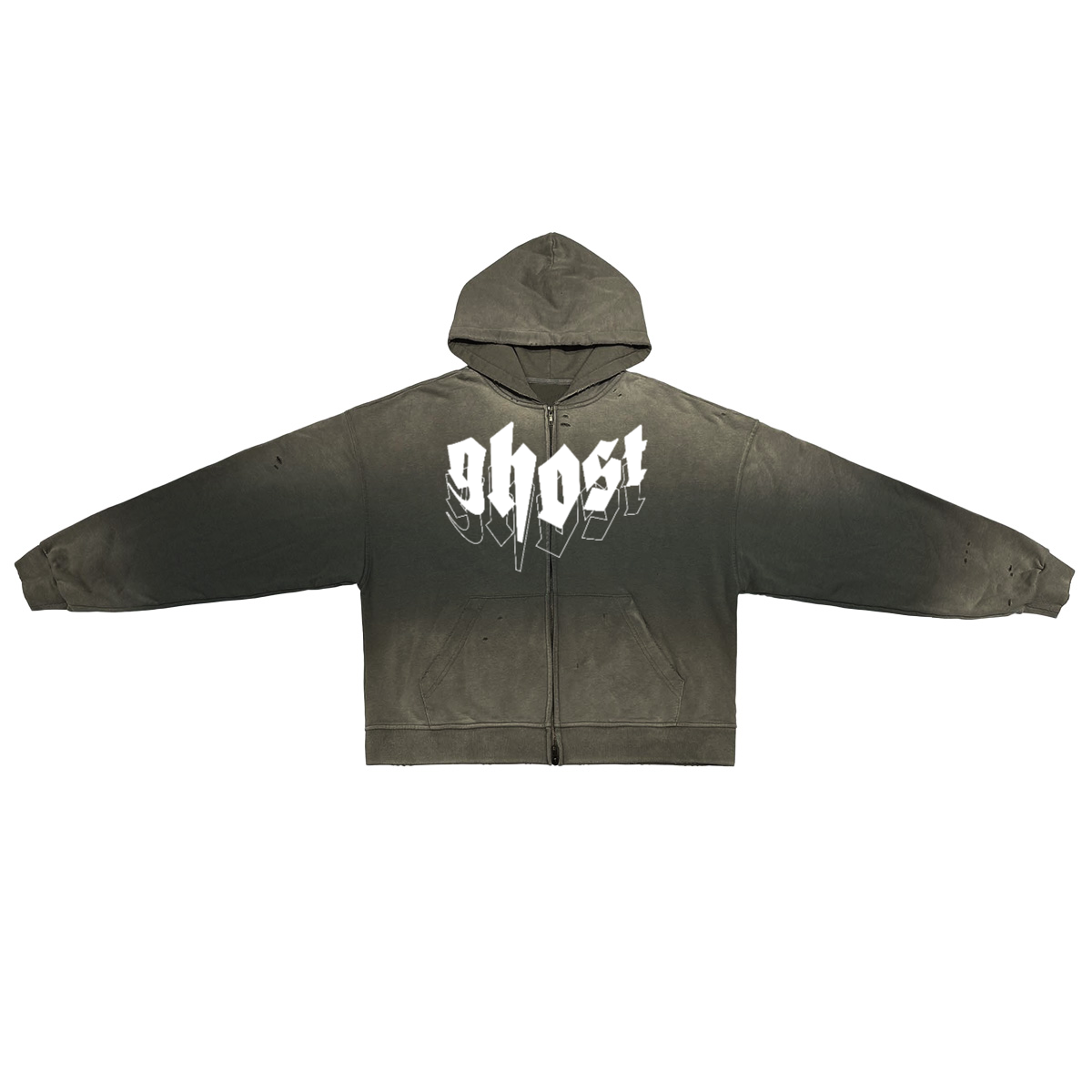 "GHOST SQUADRON" Washed Zip-Up Hoodie
