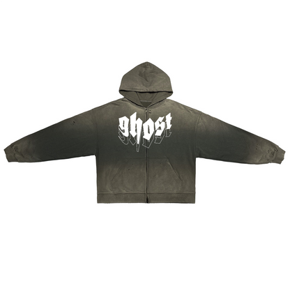 "GHOST SQUADRON" Washed Zip-Up Hoodie