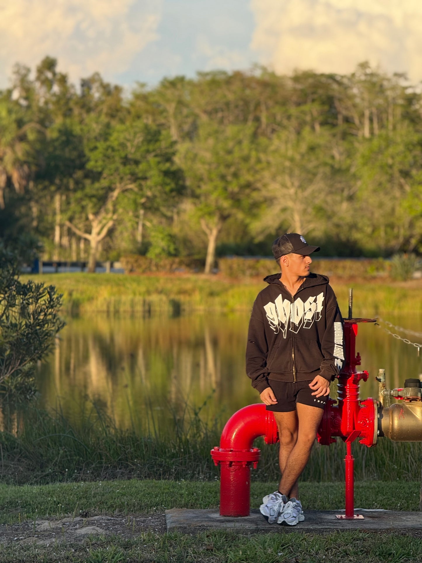 "GHOST SQUADRON" Washed Zip-Up Hoodie